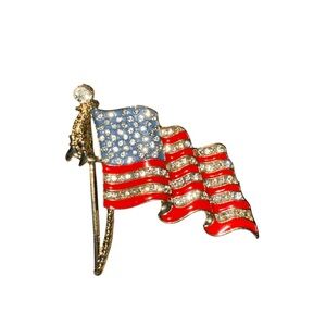 American Flag Brooch with Crystals